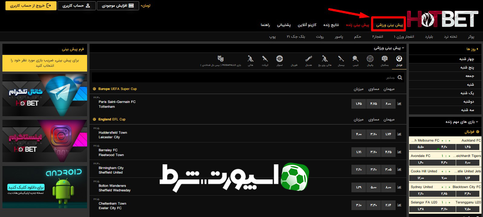 پیش بینی ورزشی در سایت هات بت